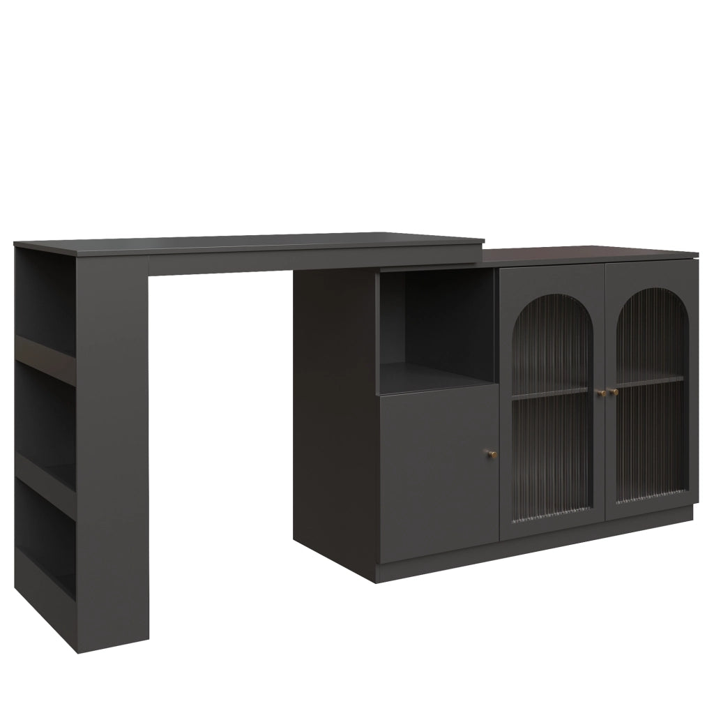 Mobile bar girevole a 360° con ante in vetro; MDF nero