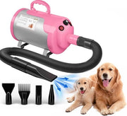 Föhn per cani - 52 pk / 3800 W motore - velocità regolabile - cura per cani - asciugacapelli - 4 diverse bocchette - guaina elastica. Asciugacapelli per animali