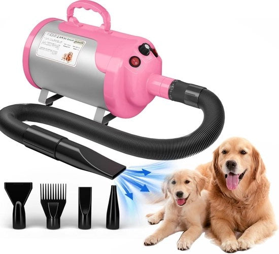 Föhn per cani - 52 pk / 3800 W motore - velocità regolabile - cura per cani - asciugacapelli - 4 diverse bocchette - guaina elastica. Asciugacapelli per animali