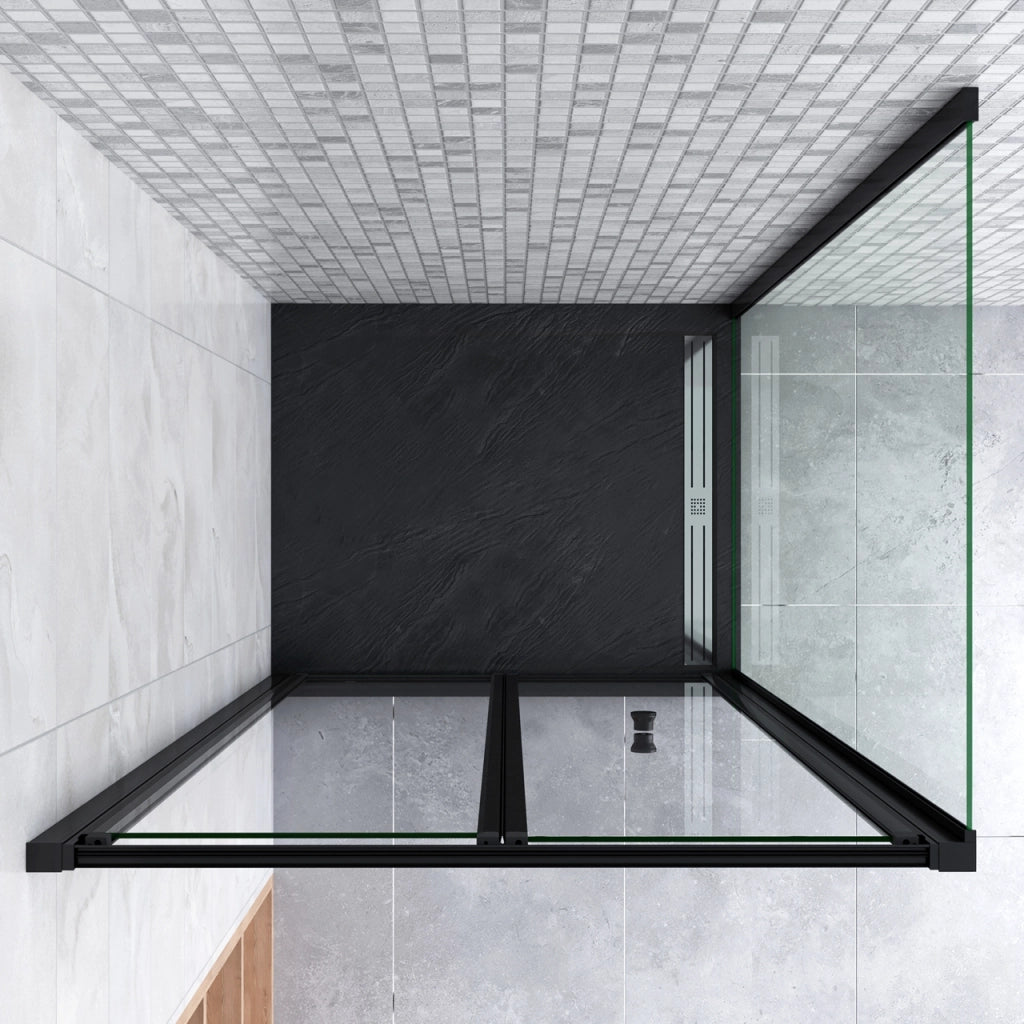 185cm Box Doccia Angolare Porta a Soffietto con Parete Fissa 80x70cm in Vetro Temperato Trasparente 5 mm Profilo Nero Opaco