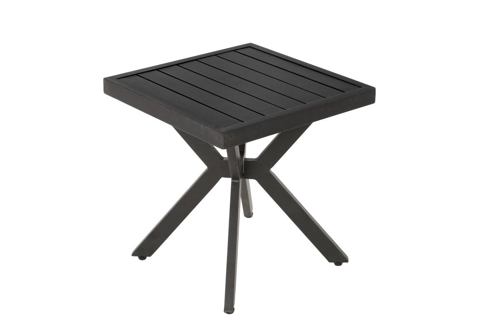Tavolino da giardino quadrato con piano d'appoggio; facile da pulire; per patio e piscina; in alluminio; marrone scuro; 45×45×47 cm