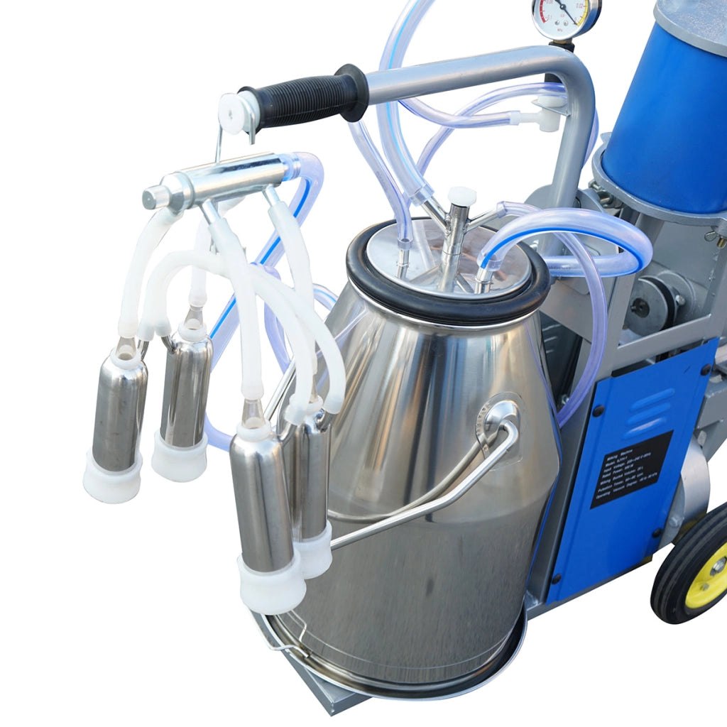 Dispositivo per mungitura di mucche, 1 postazione, 550W, 220V, bidone in acciaio inox da 25L, gruppo di mungitura con 4 manicotti, pressione del vuoto 45-50 kPa, pulsazioni 60-80 cpm