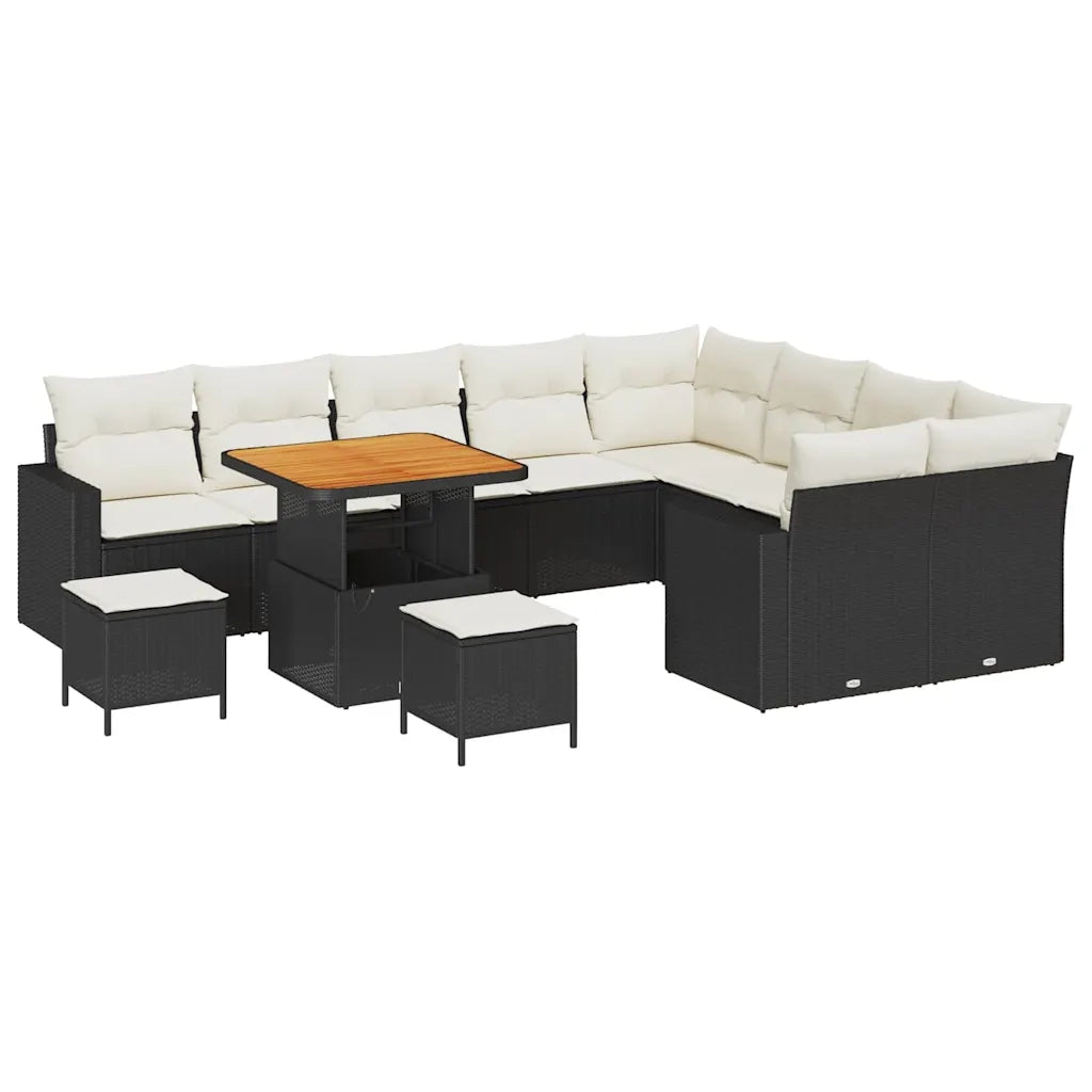 Set Divano da Giardino 12 pcs Nero polyrattan