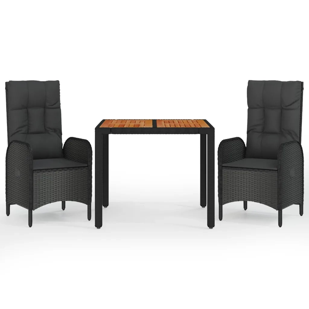 Set da Pranzo da Giardino 3 pz con Cuscini Nero in Polyrattan 3185068