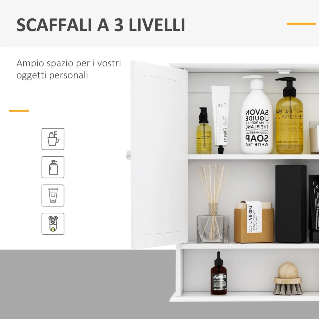 Specchio Bagno con Anta e Ripiani Regolabili ¨C Zephmum ¨C Bianco 56x13x58cm