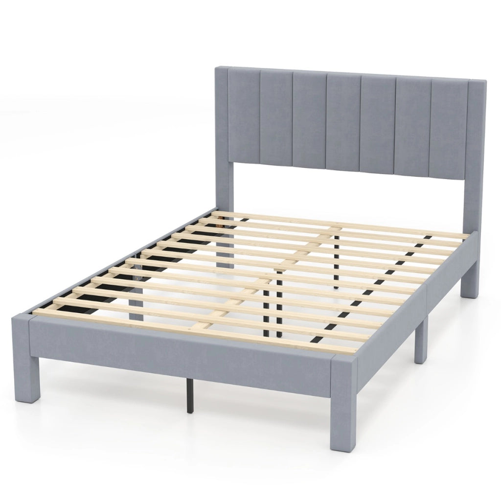 Struttura letto matrimoniale 200x140 CM con testiera in velluto morbido e supporto doghe-Letto piattaforma imbottito Grigio