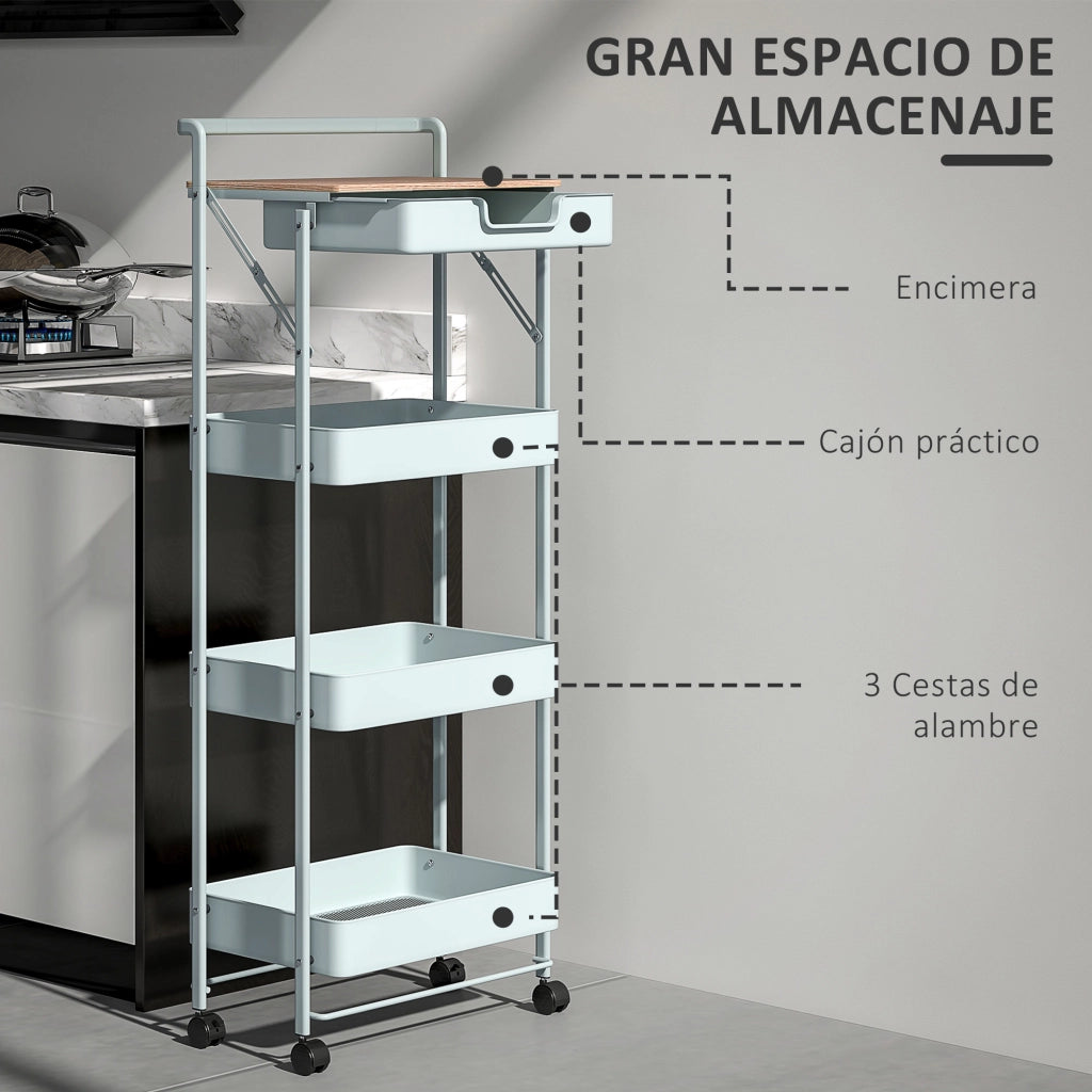 Carrello con cassetti e cestini ¨C zephmum ¨C Verde Chiaro 40x30x60