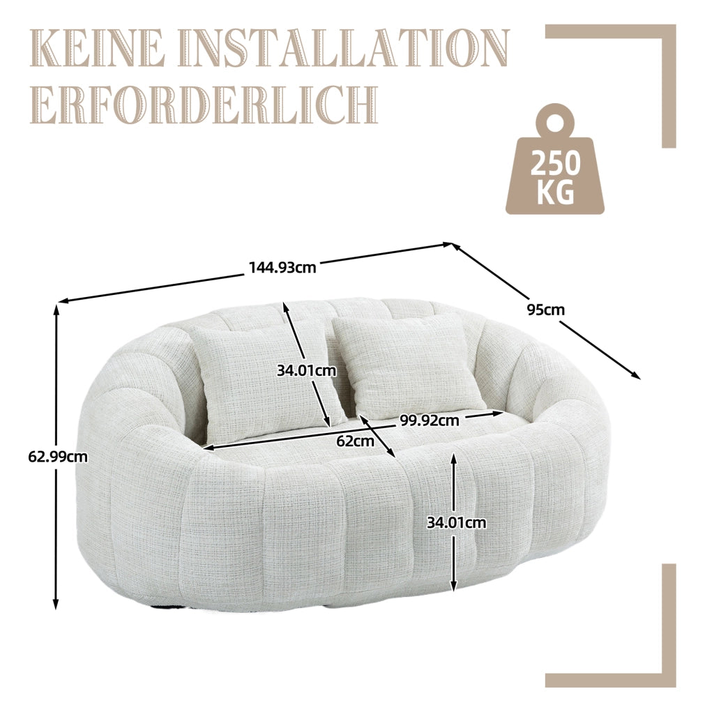 Sitzsack Lazy Sofa in Chenille Beige, divano relax a 2 posti con imbottitura in schiuma, 150x95x63 cm