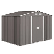 Casetta da giardino in metallo con base, resistente alle intemperie, grigia, 277x195x192 cm, ideale per riporre attrezzi e oggetti da giardino.