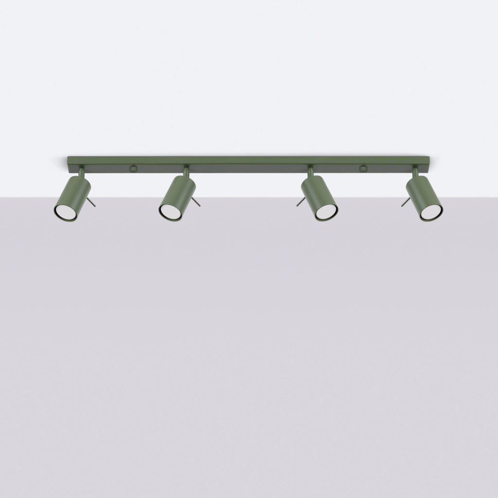 Lampada da soffitto e da parete Ring Series a 4 luci in acciaio verde oliva, GU10