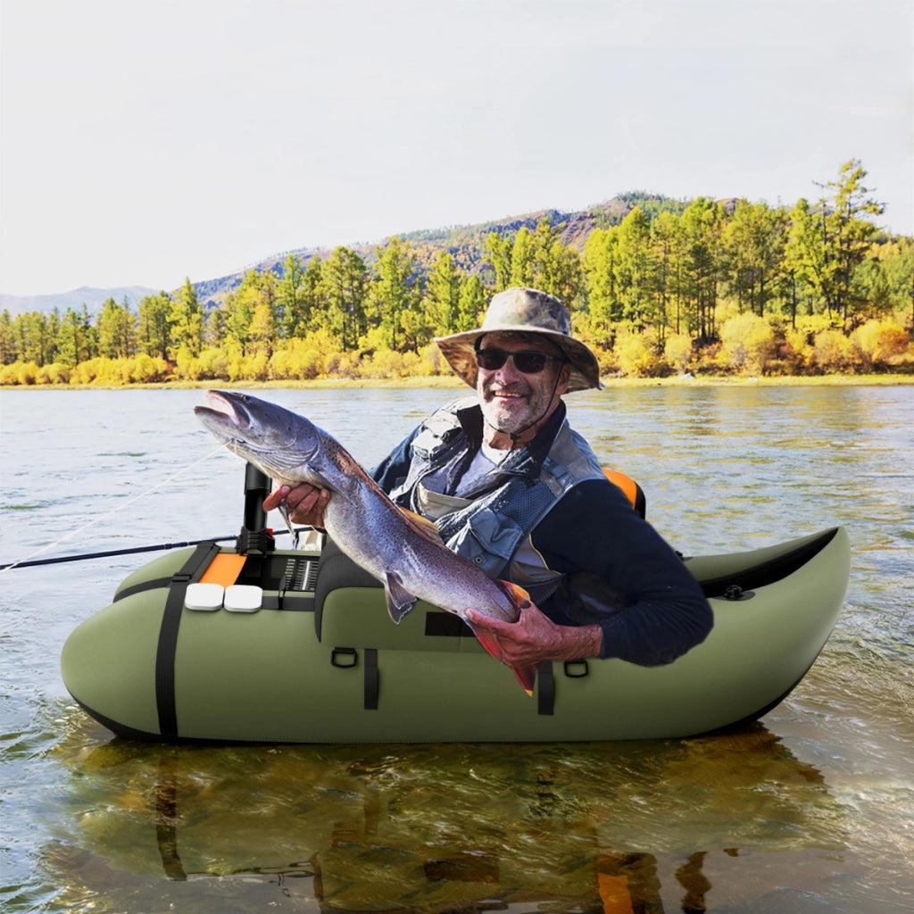 Galleggiante da pesca gonfiabile con pompa di pedale, Barca da pesca portatile con capacit¨¤ di carico 150kg Verde-Sport acquatici