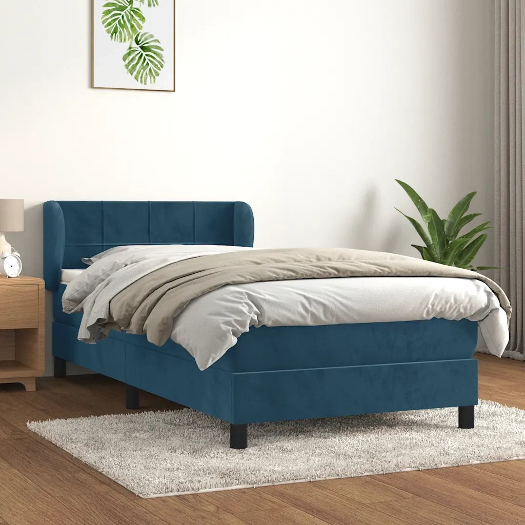 Giroletto a Molle con Materasso-Struttura Letto Blu Scuro 90x200 cm in Velluto 523286