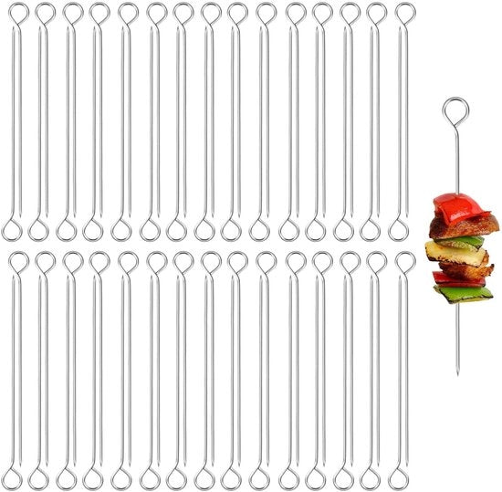 60 Pezzi di Aghi Roulanti - Punti Gemma 10 cm Lunghe Spiedini da Griglia - Spiedini in Acciaio Inox per Cocktail, Spiedini da Griglia, Spiedini per Carne e Frutta