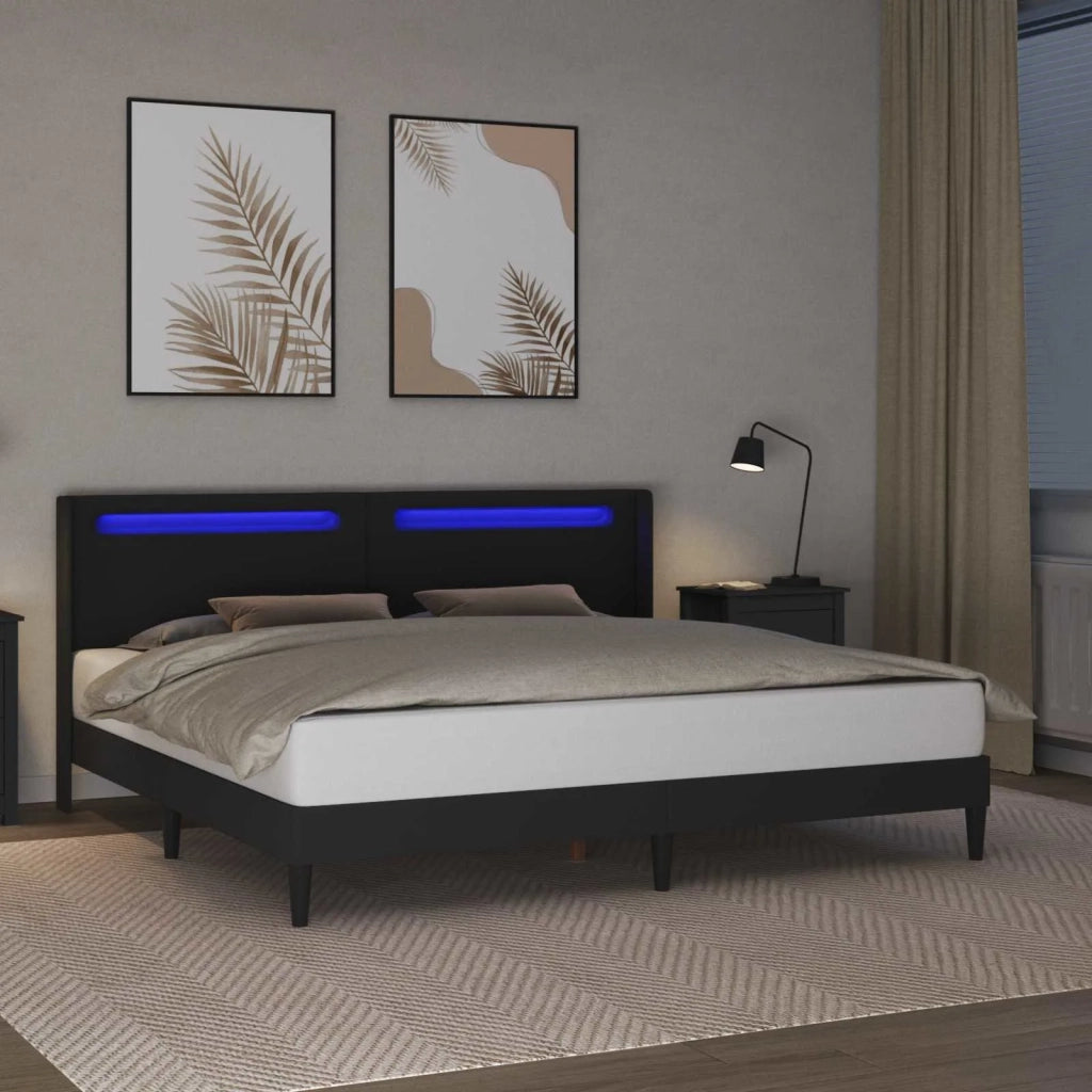 Struttura del letto con strisce LED Nero 200 x200 cm Similpelle 42027991
