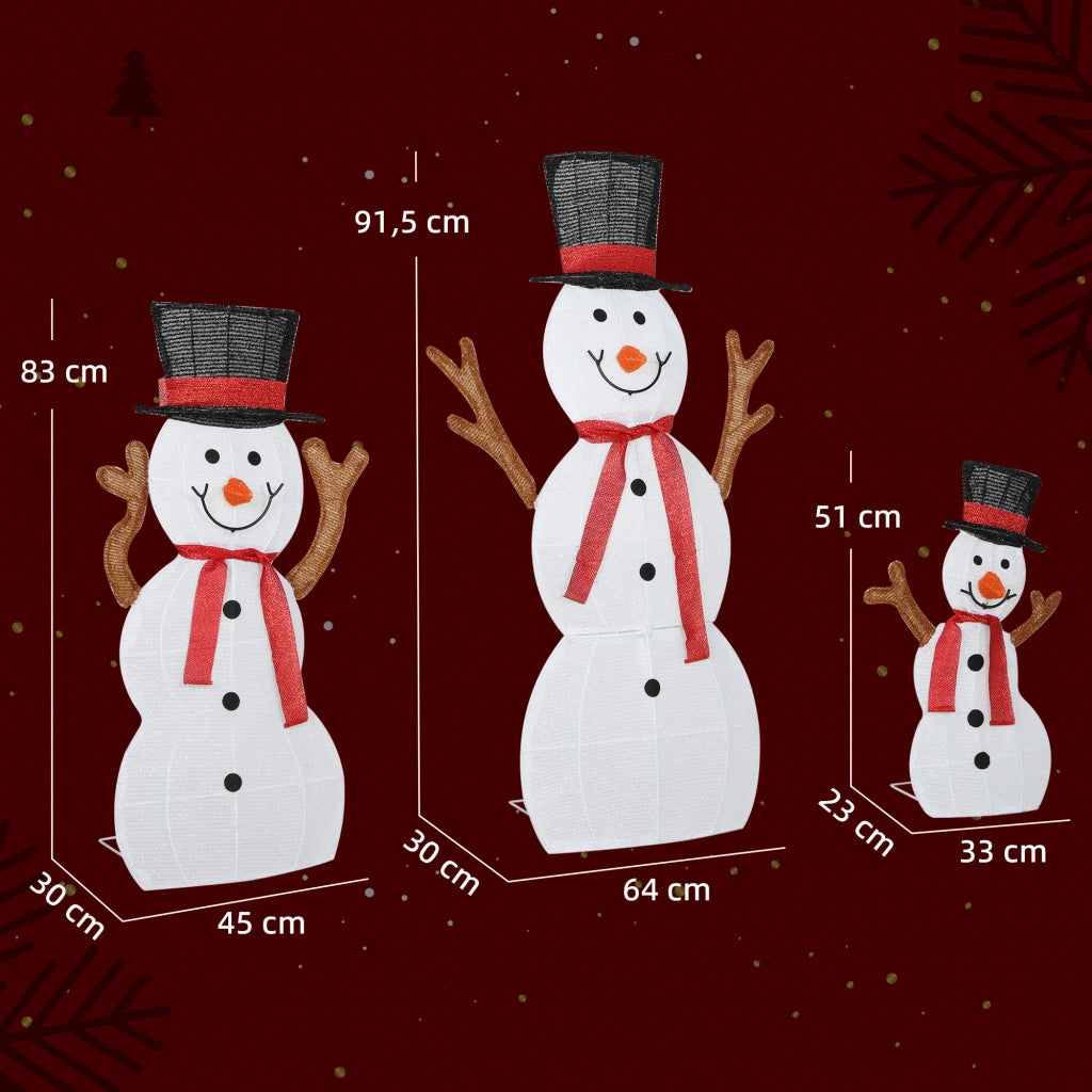 Famiglia di Pupazzi di Neve Natalizi 3 Pezzi ¨C zephmum ¨C Bianco, Acciaio, Polyester, LED, Esterno