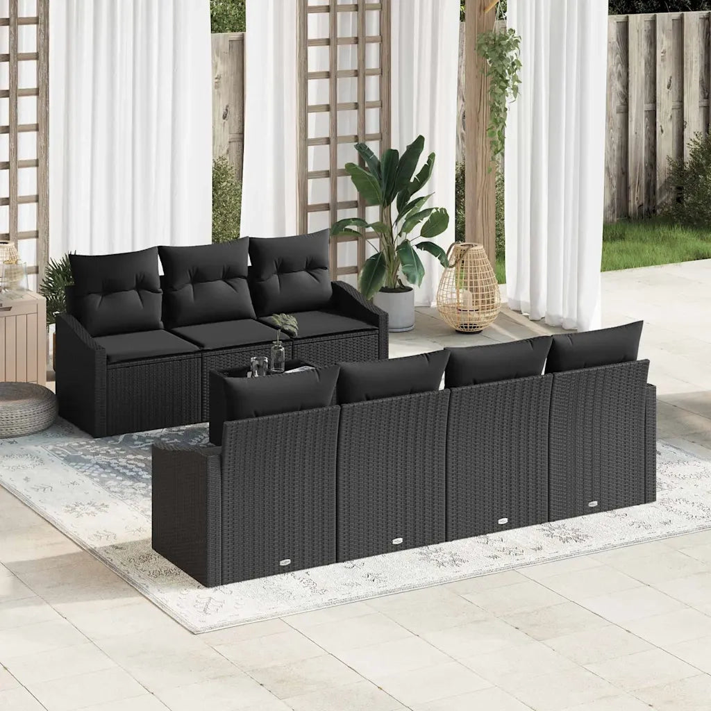 Set di divani con cuscino con cuscino 8 pcs Nero polyrattan