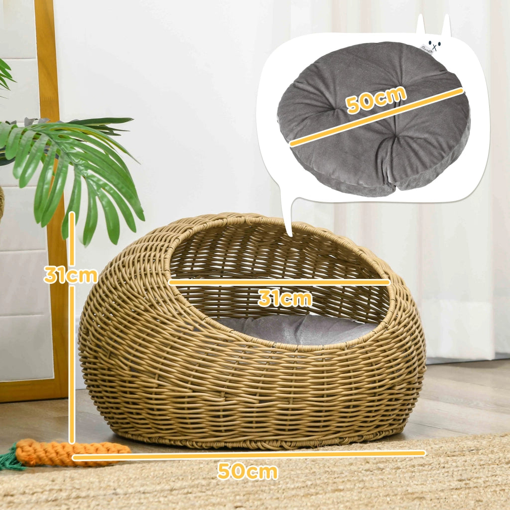 Cuccia per gatti con cuscino lavabile ¨C Xylo ¨C rattan sintetico beige chiaro ?50x31cm