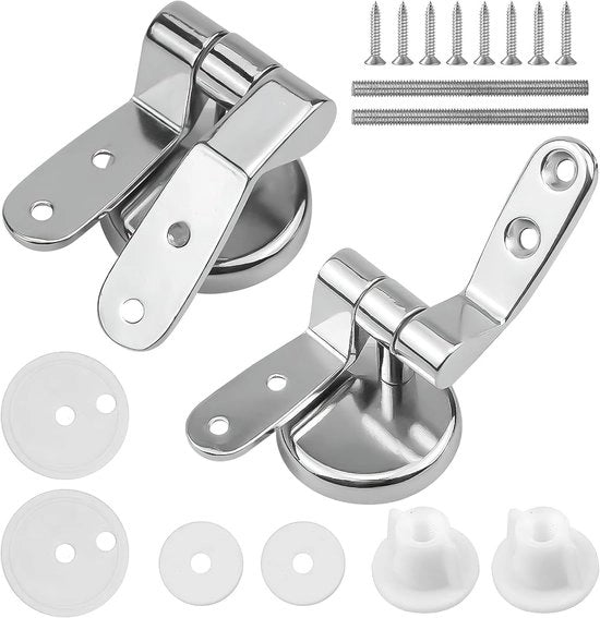 Set di Scharniere per WC - Set di Scharniere da Sostituire - Scharniere Sostituenti - Universale - Kit di Montaggio per Sedia WC - inclusivo di materiale di fissaggio - Set di Riparazione