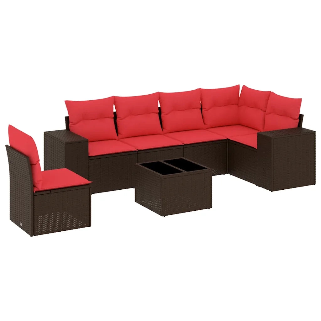 Set Divani da Giardino 7 pz con Cuscini Marrone in Polyrattan 3222643