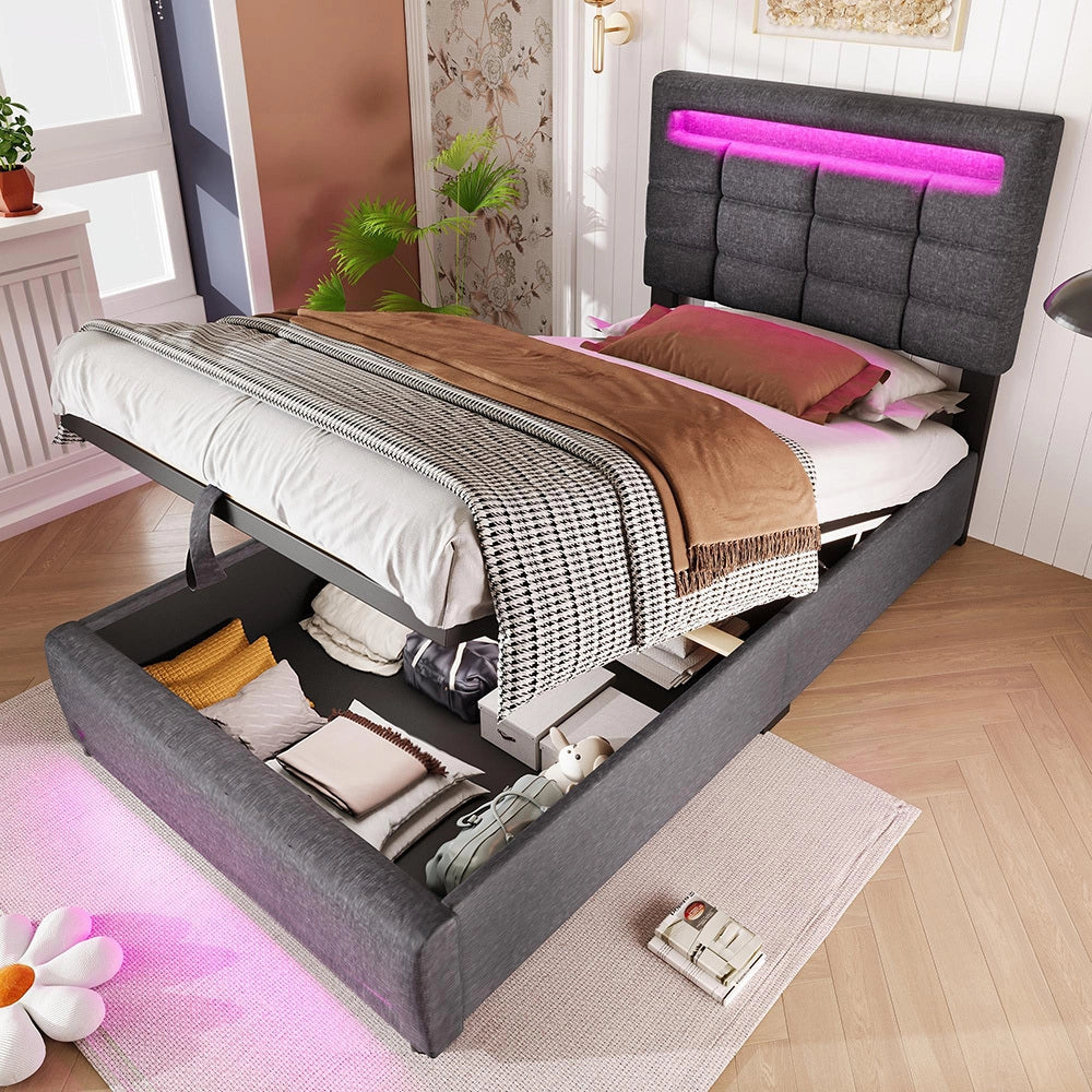 Letto imbottito - Xylo - 90x200 cm LED USB app comando grigio