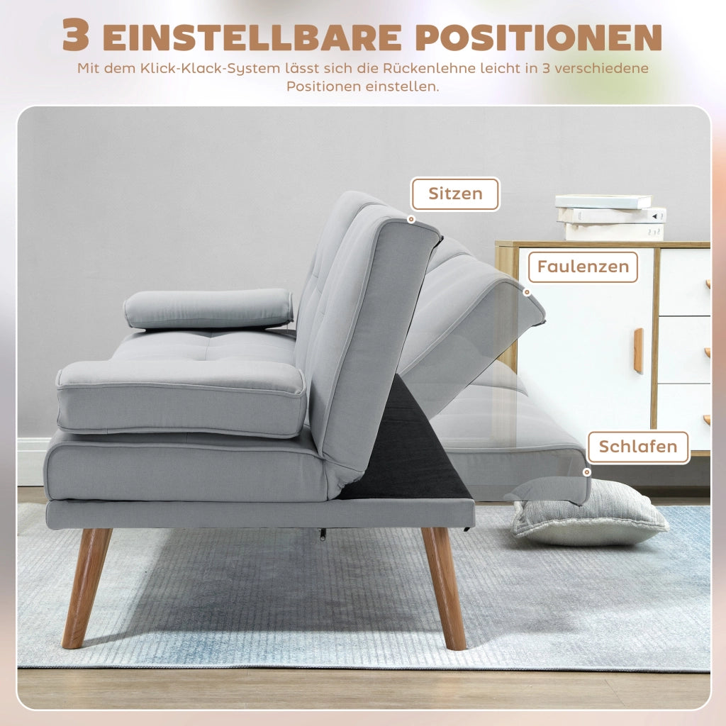Divano letto 3 posti con tavolino ¨C zephmum ¨C in tessuto grigio chiaro 200x90
