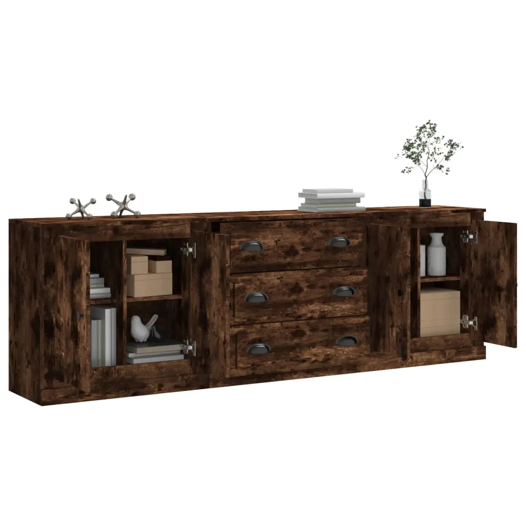 Credenze 3 pz Rovere Fumo in Legno Multistrato 3185220