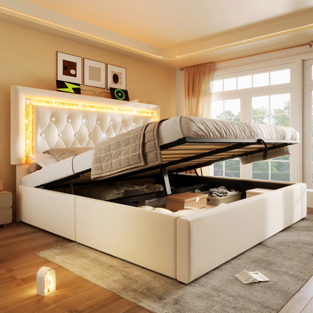 letto in velluto beige 140x200 cm