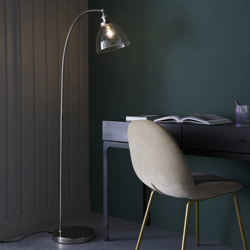 Lampada da terra industriale nichel vetro E27 Endon