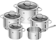Set di pentole in acciaio inossidabile 5 pezzi - Adatto per induzione - Incluso 4 coperchi