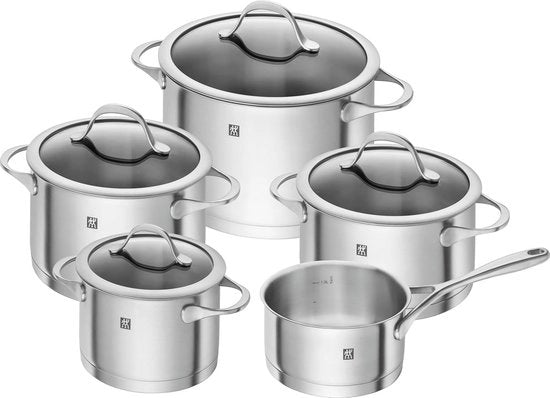 Set di pentole in acciaio inossidabile 5 pezzi - Adatto per induzione - Incluso 4 coperchi