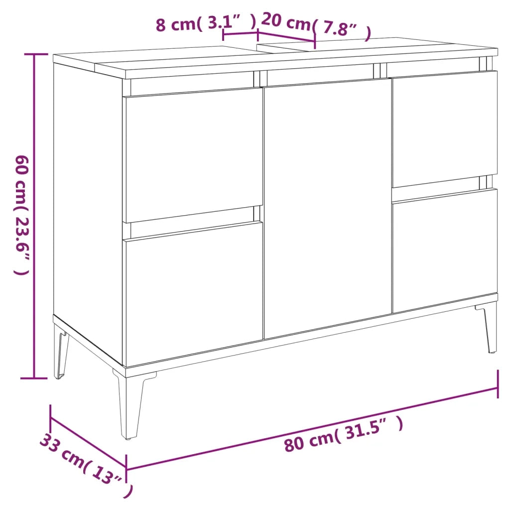 Mobile Lavabo Bianco 80x33x60 cm in Legno Multistrato 821276