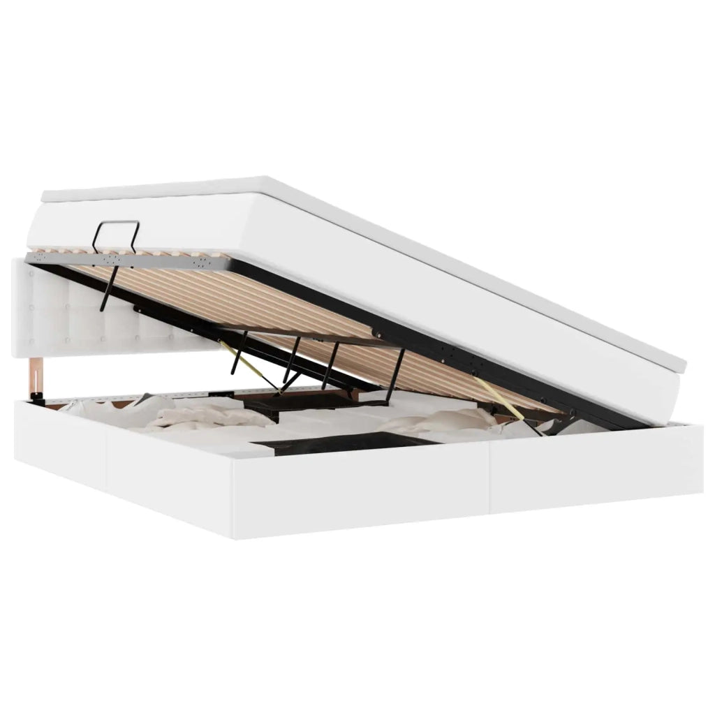 Letto con contenitore e materasso Bianco Puro 160 x 200 cm