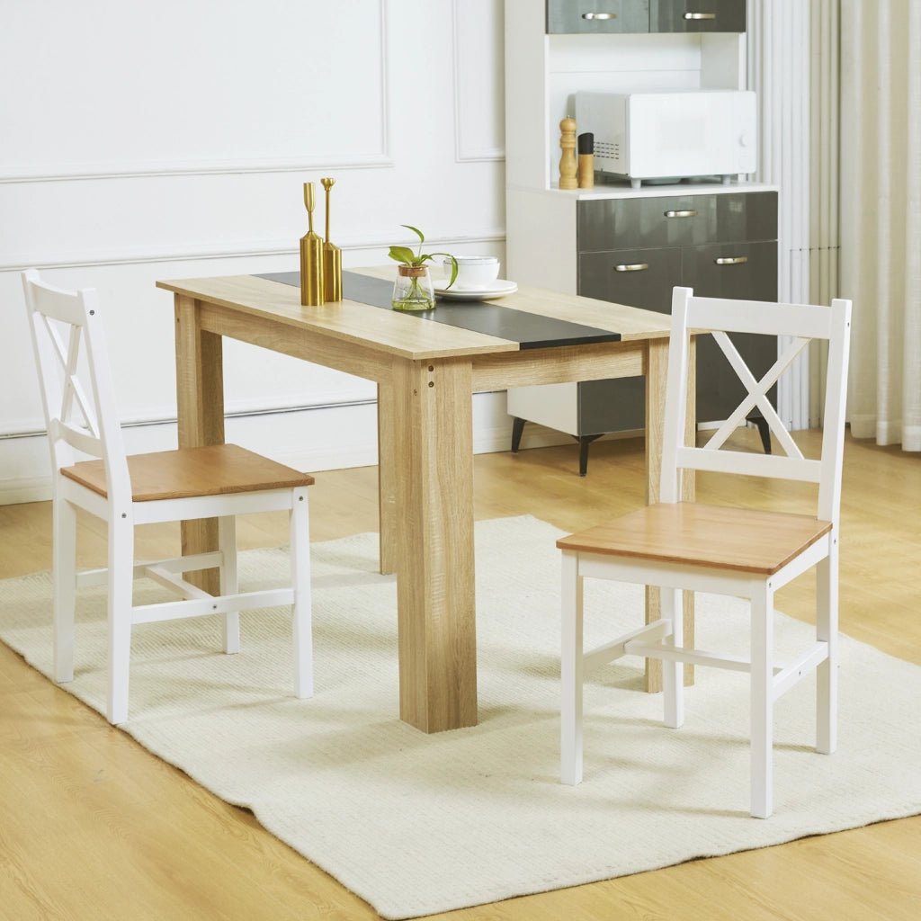 Set 2 Sedie da Pranzo in Legno Massello ¨C Xylo ¨C Stile Campagna Schienale Incrociato Bianco e Rovere