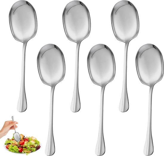 Set di Servette in Acciaio Inossidabile 25 cm - Pacchetto da 6 - Servette con Manici Lunghi - Servizio da Buffet - Cucchiaio da Servire - Ciotola da Servire - Ideale per Ristoranti da Buffet, Alberghi, Feste - Distribuzione dei Piatti .