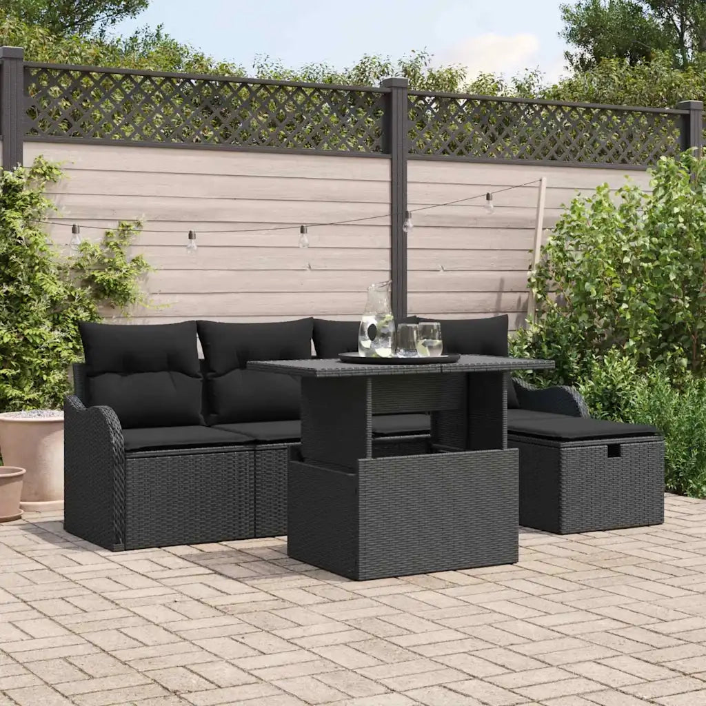 Set Divano da Giardino con cuscino 6 pcs Nero Poly Rattan 3359710