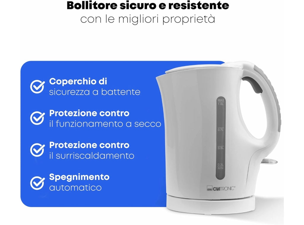 Bollitore Elettrico Clatronic WK 3462 da 1L 900W Acciaio Inossidabile Bianco