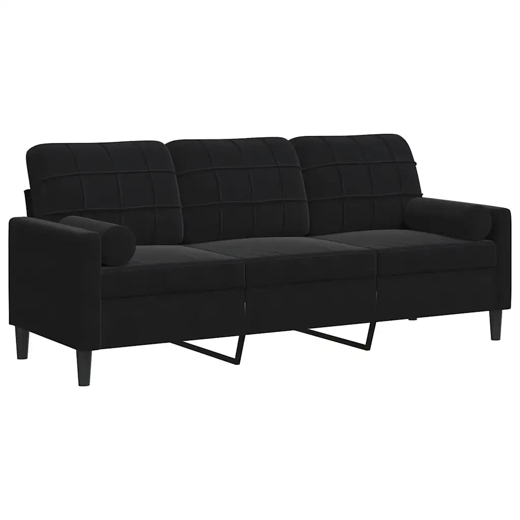Divano a 3 Posti con Cuscini-Sofa 3 Posti con Cuscini Nero 180 cm in Velluto 147019