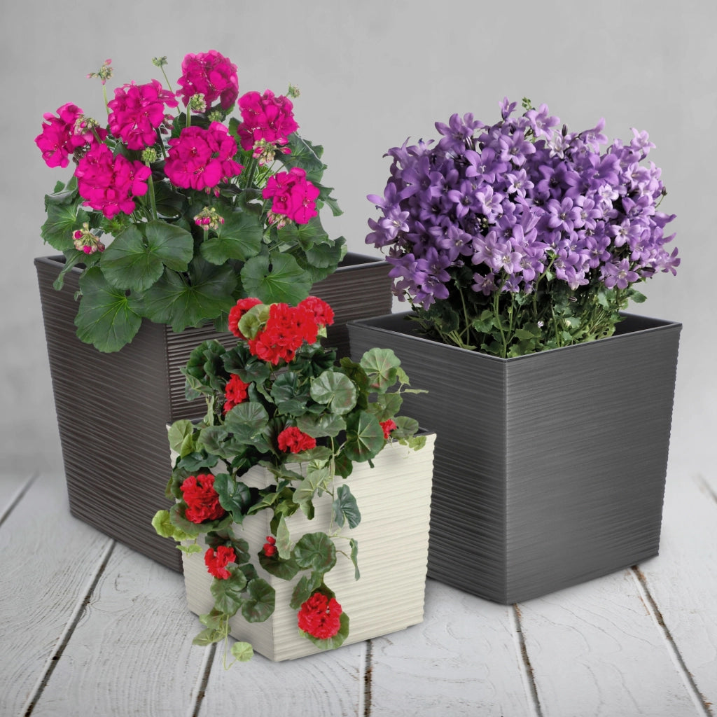 Vaso da fiori KADAX, 40 cm, color crema, con coperchio in plastica e inserto.
