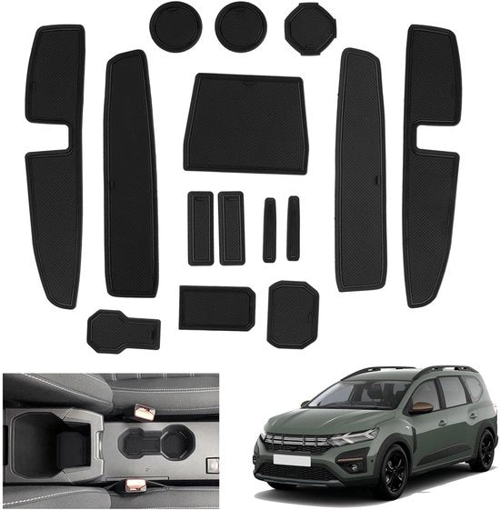 Accessori per Dacia Jogger Antislip 2022-2024 2025, Mattoncini Antislip in Gomma, Mattoncini per Console Centrale, Mattoncini per Panchina, Accessori per Dacia Jogger (Nero)