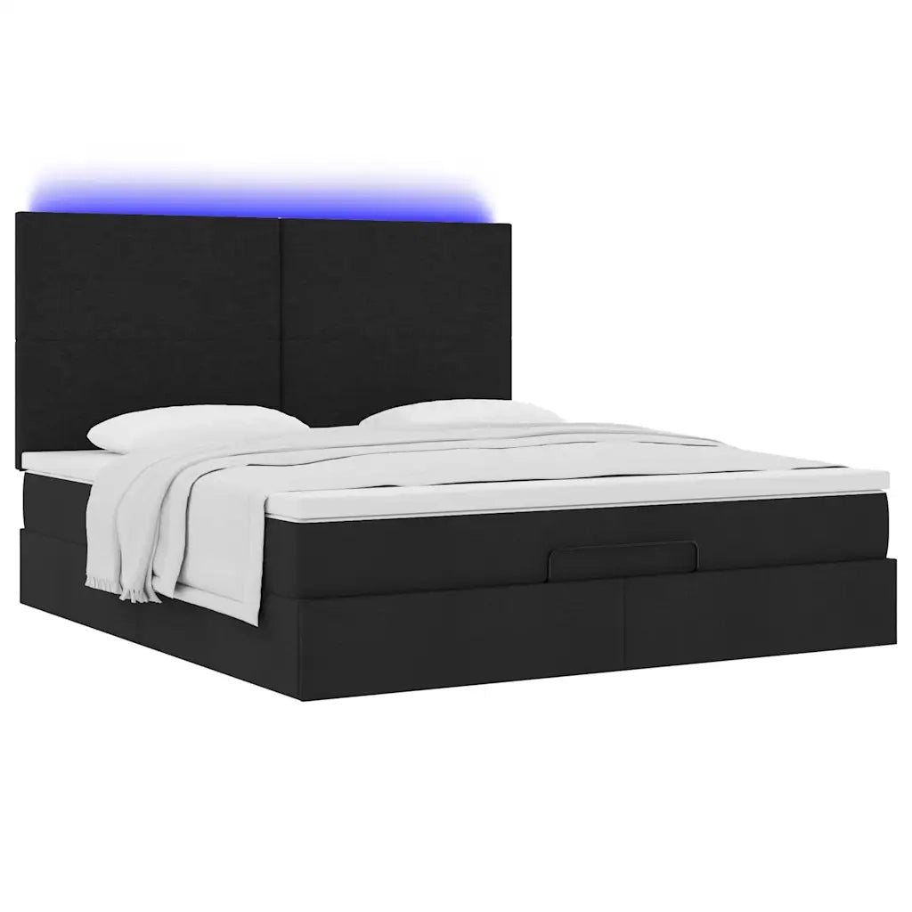 Struttura Letto Pouf con Materasso Nero 160x200 cm in Tessuto 3313936