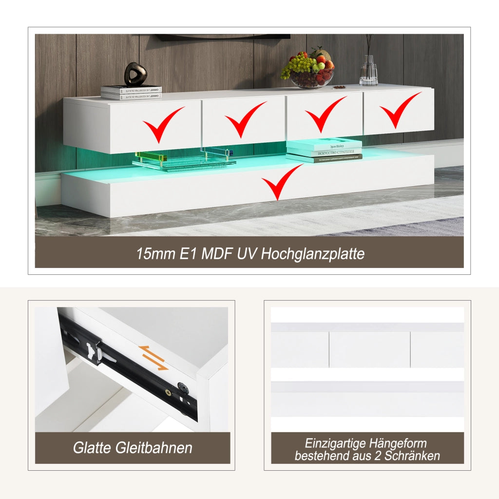 Cassettiera TV bianca in MDF lunghezza 130 cm