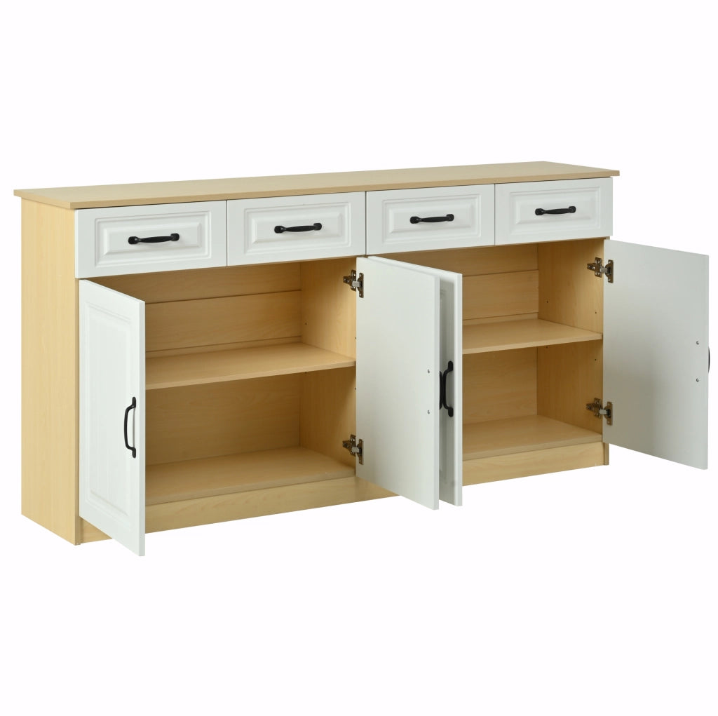 Credenza sideboard 160 cm con 4 cassetti e 4 ante; ripiani interni; MDF bianco