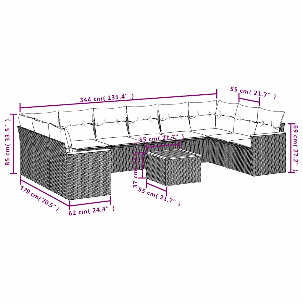 Set Divani da Giardino 11 pz con Cuscini Nero in Polyrattan 3226330