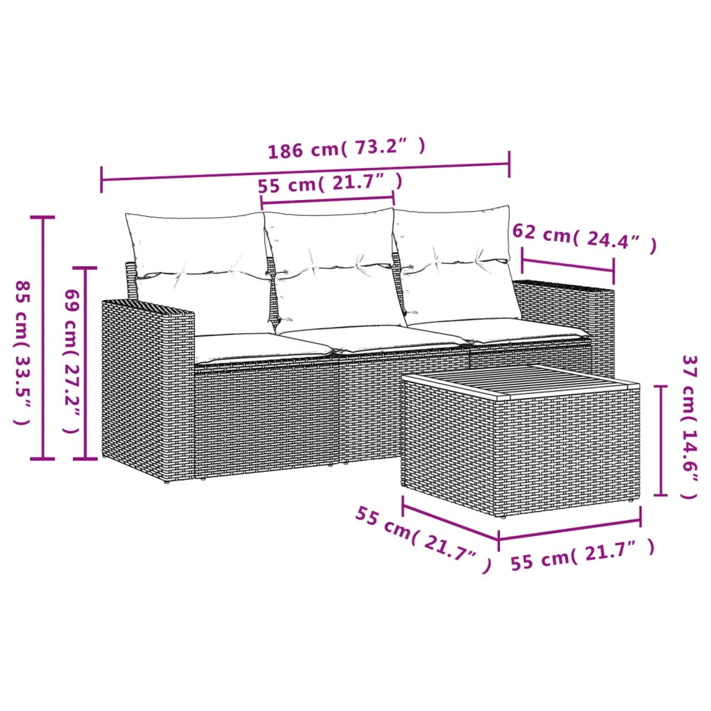 Set Divani da Giardino 4 pz con Cuscini Nero in Polyrattan 3223991
