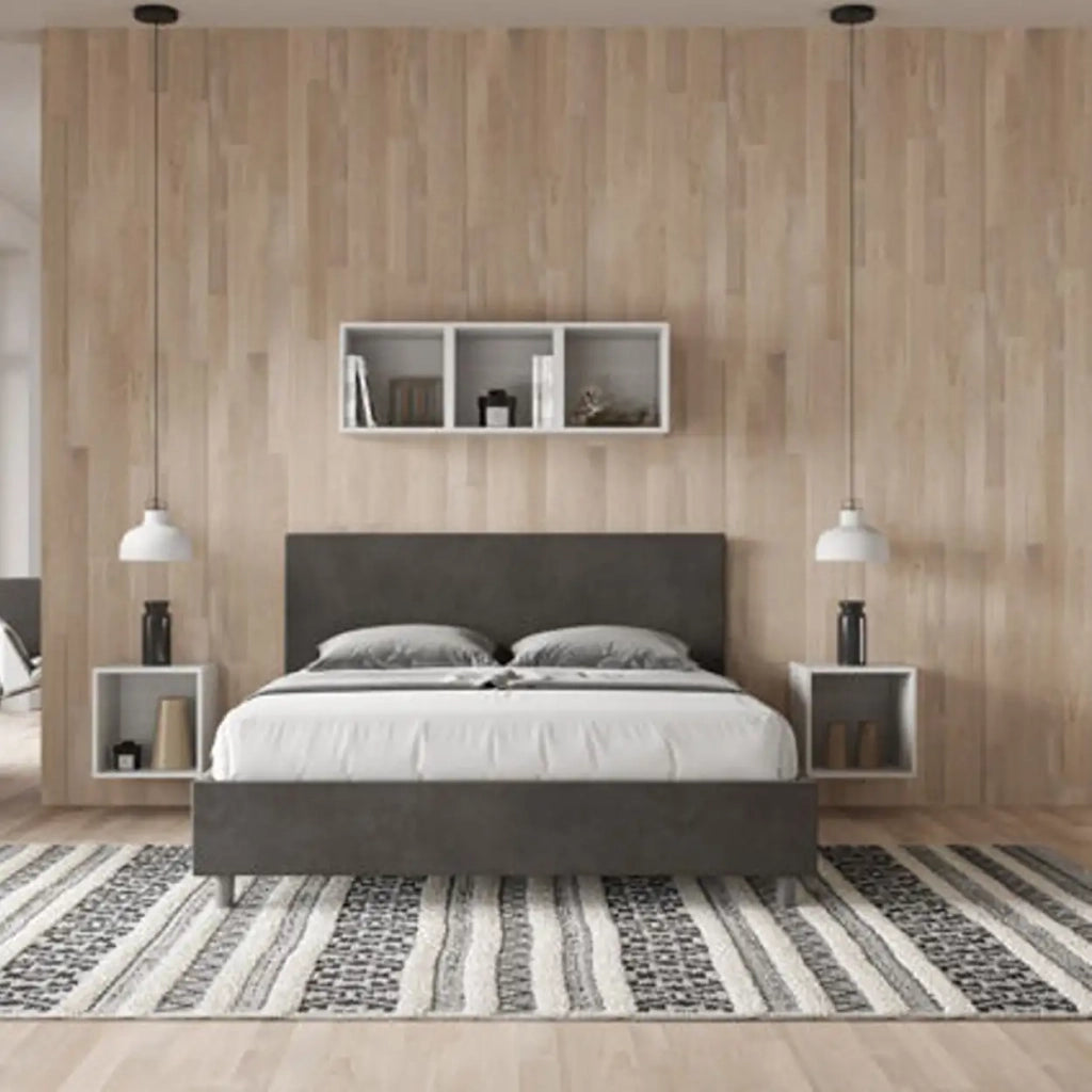 Letto matrimoniale contenitore imbottito 160x190 microfibra grigio Adele