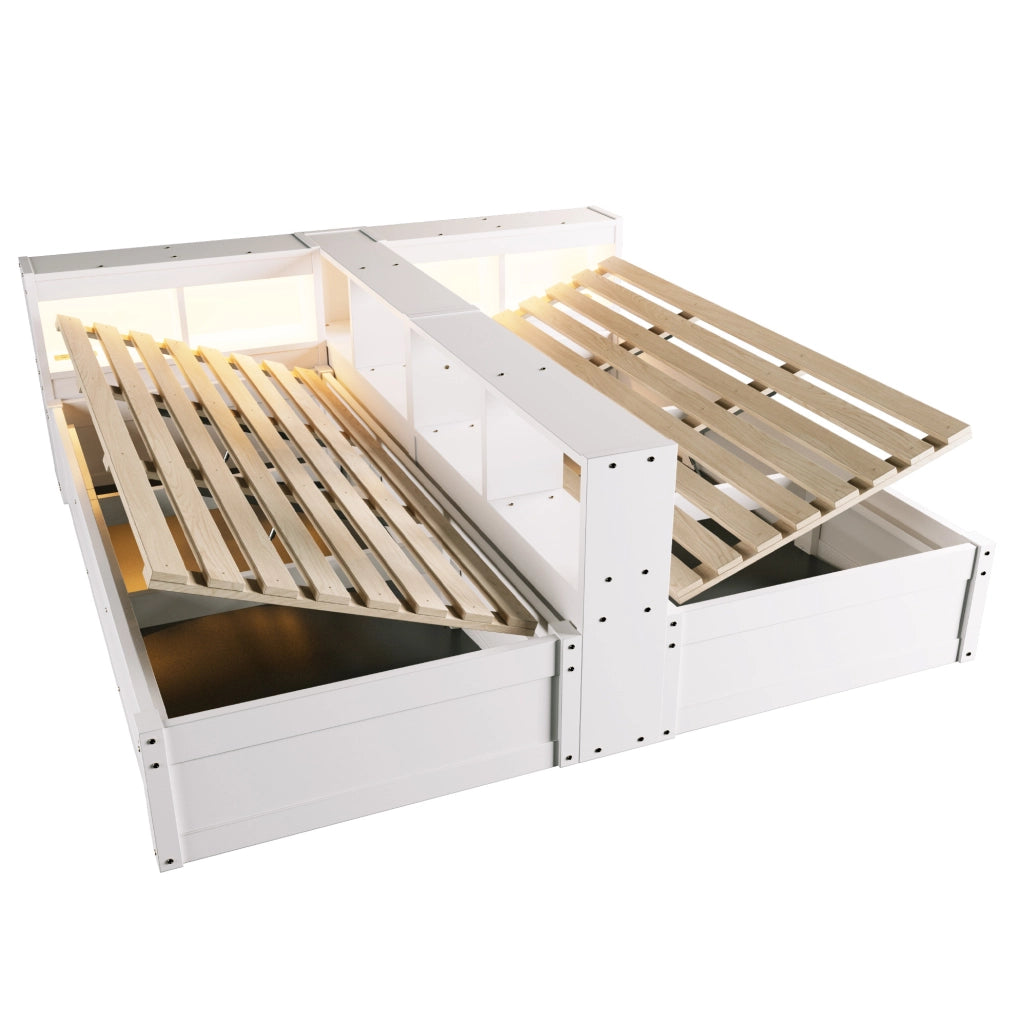 Letto multifunzionale 90/180x200 cm con LED, prese integrate e vani contenitore