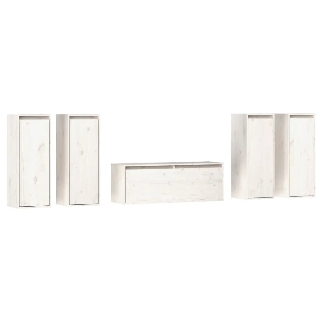 Mobili Porta TV 5 pz Bianchi in Legno Massello di Pino 623314