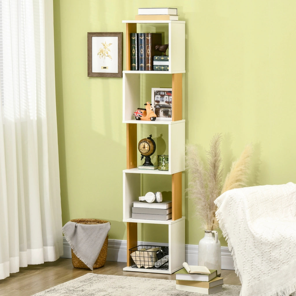 Libreria a Forma S con 5 Ripiani per Libri ¨C Zephmum ¨C Bianco 33x28x161 cm