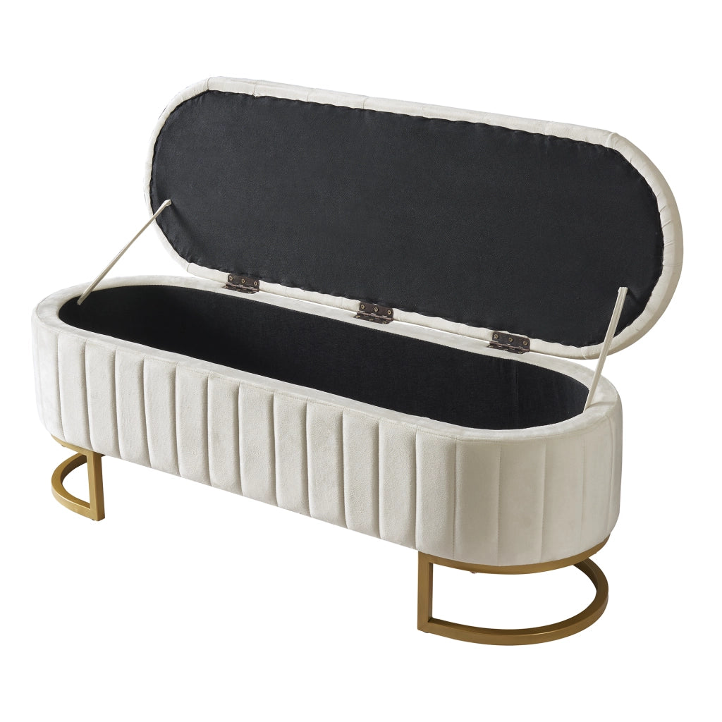 Sgabello riporto 120x40 cm rivestito in velluto beige panca con spazio riporto per divano e camera da letto