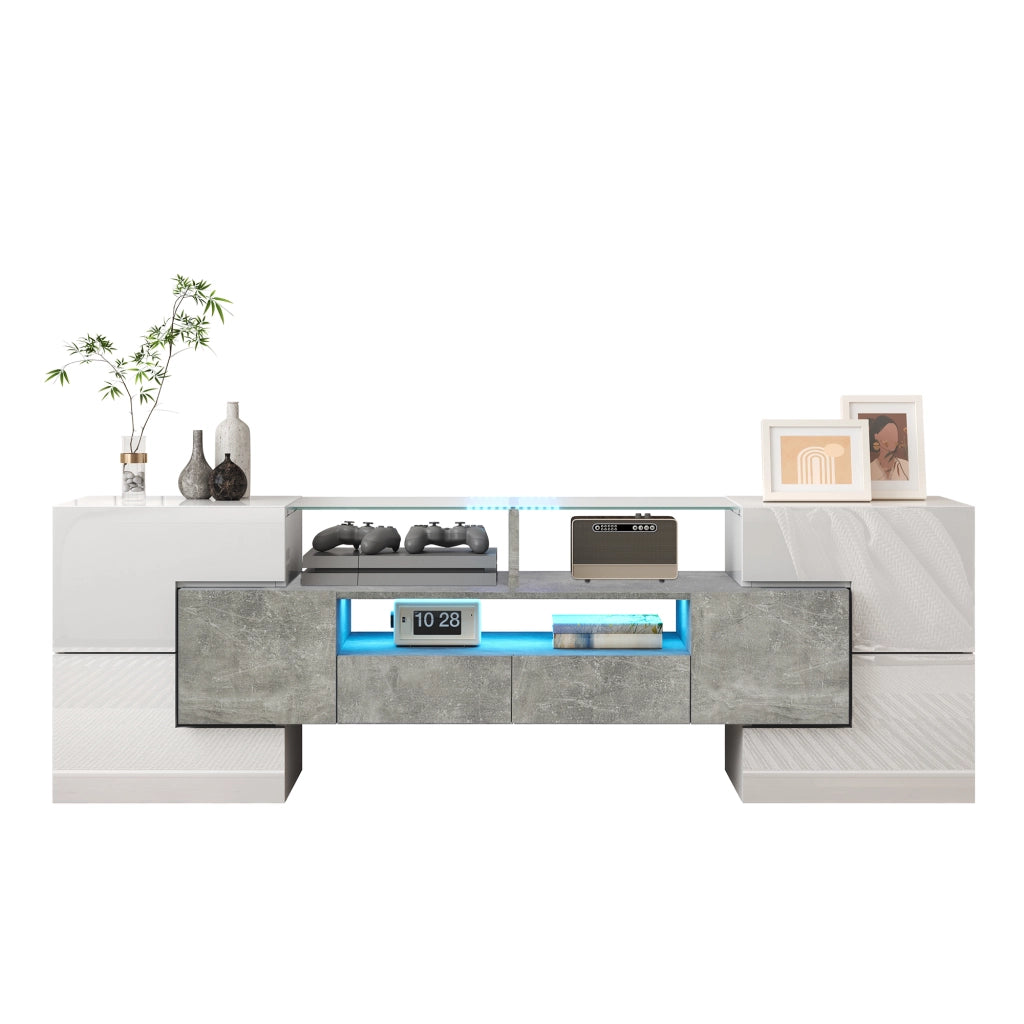 Mobile TV elegante - Zephmum- 145 cm bianco lucido LED illuminazione